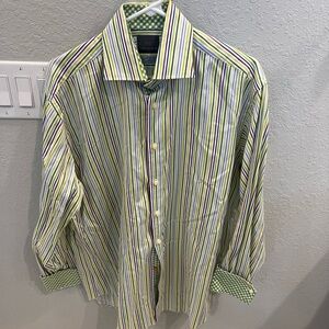 Thomas Dean Green and Purple Casual Button Down Shirt
